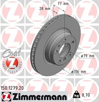 FREN DISKI ON BMW E38 94 01-ZIMMERMANN 150.1279.20-34116757753-34116757752