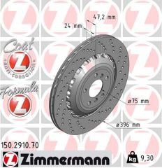 FREN DİSKİ ARKA SAG BMW M5 F10 M6 F12 F13 F06 HAVALI DELIKLI CIFT PARCALI-ZIMMERMANN 150.2910.70-34112284104