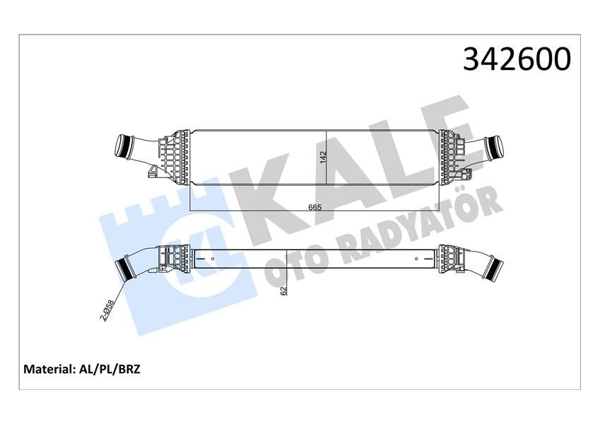 TURBO RADYATÖRÜ INTERCOOLER AUDI A4-A5-A6-Q5 2.0TFSI-1.8TFSI-2.0TDI 08 665X134.4X58 AL-PL-BRZ-KALE 342600-8K0145805G-8K0145805P