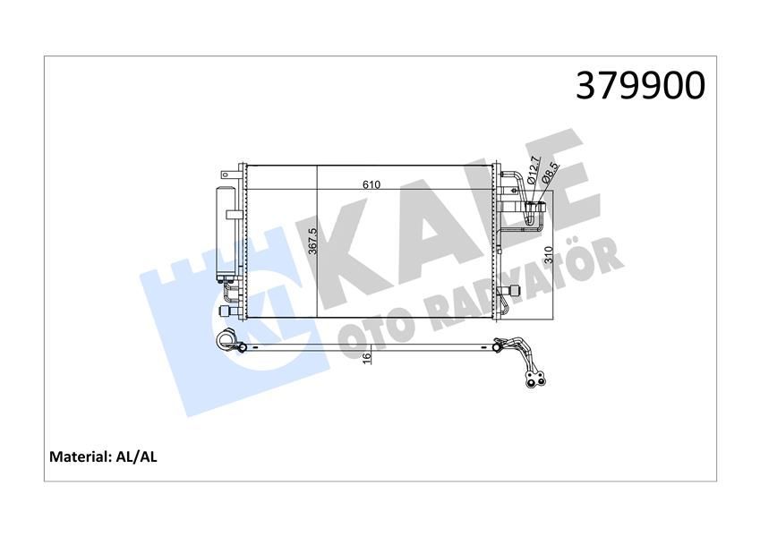 KLİMA KONDENSERİ HYUNDAI SONATA 2.4-3.3 05 TUCSON-SPORTAGE 2.0 CRDİ-2.7 04-10 AL/AL 610x375x16-KALE 379900-976062
