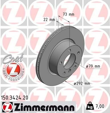 FREN DISKI ON BMW E81 E82 E87 E88 E90-ZIMMERMANN 150.3424.20-34116854997