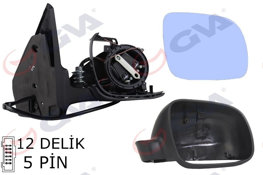 DIŞ DİKİZ AYNASI SAĞ GOLF-BORA 98 ELEKTRİKLİ ISITMALI SİYAH ASTARLI MAVİ CAM KÜÇÜK TİP 5 FİŞ VM-188R-GVA 1075227-1J1857508D01C