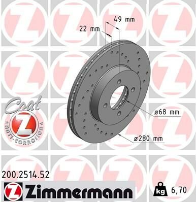 ÖN FREN AYNASI NISSAN ALMERA 00 02 PRIMERA 96 02 2.0ie 16V 280x7.7x 4 DELİK HAVALI-ZIMMERMANN 200.2514.52-402062F501-4020673L01-402062F500