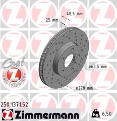 ON FREN AYNASI DISK FOCUS III 11 FOCUS II 04 11 CMAX 03 07 VOLVO C30 06 12 C70 II 06 13 S40 II 04 12 V50 05 12 278x25x5DLxHVLI-ZIMMERMANN 250.1371.52-AV611125DB-1790221-31362411