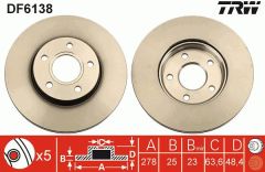 ON FREN AYNASI DISK FOCUS III 11 FOCUS II 04 11 C MAX 03 07 VOLVO C30 06 12 C70 II 06 13 S40 II 04 12 V50 05 12 278x25x5DLxHVLI-TRW-AV611125DB-1790221-31362411