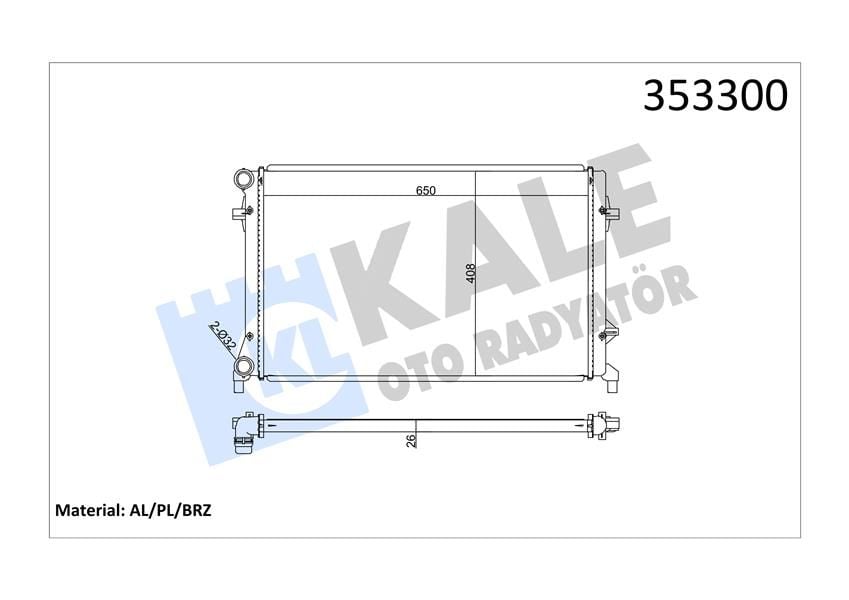 SU RADYATÖRÜ AUDI A3-SEAT ALTEA-LEON-TOLEDO III-SKODA OCTAVIA-YETI-VW CADDY III-EOS-GOLF V-VI-JETTA III-PASSAT-TOURAN 1.4 1.6 2.0 FSI 03 AT MT AC NAC BRAZING 648x408x26 1K0121251DL-1K0121251AP-KALE-1K0121253AN-1K0121251BQ-1K0121251BR