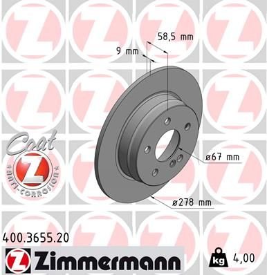 FREN DISKI ARKA MERCEDES C-CLASS W204 S204 C204-ZIMMERMANN 400.3655.20-A2044230512