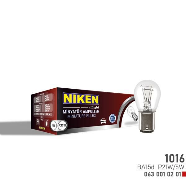 NIKEN 1016 AMPUL DÜZ BA15d P21W/5W 12V 10LU-NIKEN