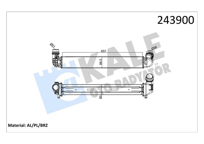 TURBO RADYATÖRÜ INTERCOOLER FLUENCE 10 1.5DCI 657x89x85 2 SIRA ALB SİSTEM-KALE-144960024R-144966078R