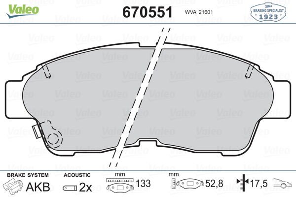 ÖN BALATA COROLLA 92-97 CARINA 93-97 RAV4 2.0 94-00 CAMRY 2.2 92-01-VALEO 670551-0446533020-0446533040-WVA21601
