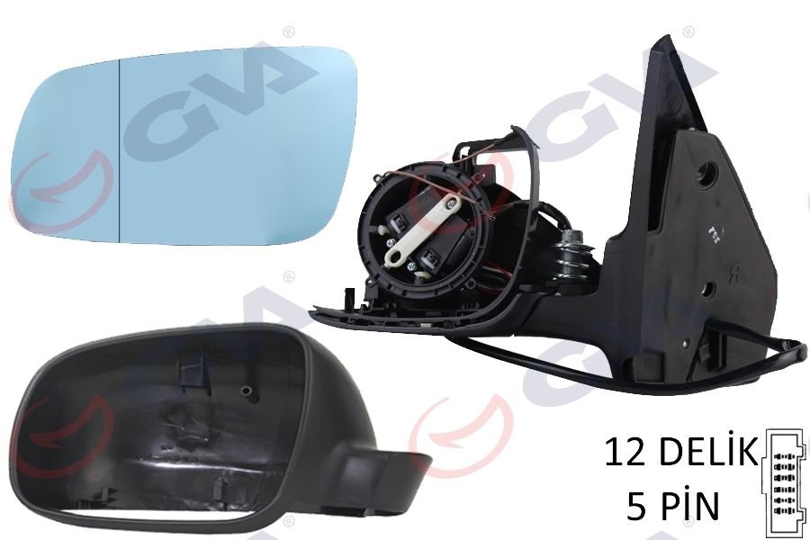 DIŞ DİKİZ AYNASI SOL GOLF-BORA 98 ELEKTRİKLİ ISITMALI SİYAH ASTARLI MAVİ CAM BÜYÜK TİP 5 FİŞ VM-188AL-GVA 1075228-1J1857507D01C