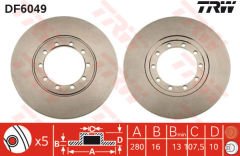 ARKA FREN AYNASI TRANSIT V348 2.2-2.4 TDCI 06 11 280x16x5DL A. CEKER-TRW DF6049-6C162A315AB-1464031-1371420