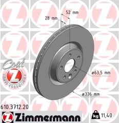 ON FREN DISK AYNASI HAVALI VOLVO S60 II 10 15 S80 II 06 V60 I 11 15 V70 III 07 15 XC70 II 09 15 336cm CAP-ZIMMERMANN 610.3712.20-30769057-30736313