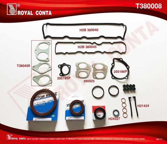 MOTOR TAKIM CONTA KEÇELİ LASTİKLİ PARTNER-BERLINGO-C15-JUMPY-XSARA 1.9 DW8-ROYAL T380008-0197.X6