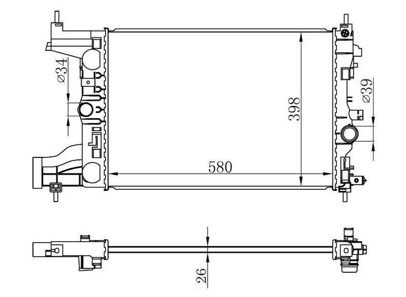RADYATÖR OTOMATİK ASTRA J-ZAFIRA TOURER C-CRUZE 1.4-1.6 AL/PL/BRZ 580x398x16-ORIS BOP540016-39074662-1300299-13267650-13281773