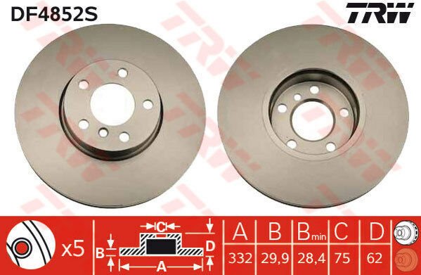 FREN DISKI ON ADET 332mm BMW E70 F15 E71 F16-TRW DF4852S-34116793245-34116868939