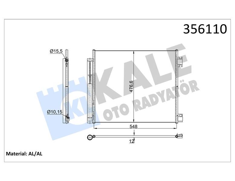KONDENSER KADJAR-KOLEOS-ESPACE 15 QASHQAI-X-TRAIL 13 1.2 1.5/1.6DCI 12V KURUTUCULU 12MM AL/BRZ 536X476.6X12 921009251R-9211000Q0A-KALE-921004BE0A-921004EA0A-921006951R