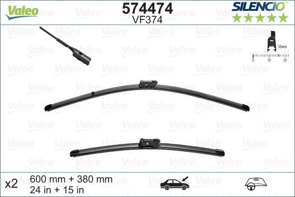 SİLECEK 60 38cm X2 FLAT BLADE-MUZ TİPİ AUDI A1 11 VW POLO 09-VALEO 574474-8X1955425-6R1998002-6R1955426A