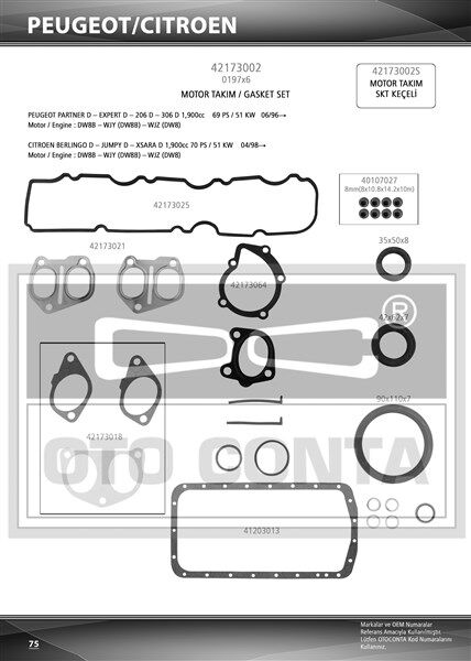 MOTOR TAKIM CONTASI SKC siz P206-P306-PARTNER-BERLINGO 1.9 DW8 VİTON KEÇELİ-OTOCONTA 42173002-0197X6