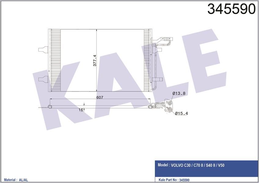 KLİMA RADYATÖRÜ VOLVO S40 2004-2012 C30 06-12 V50 1.6 D2 1.8 2.0 2004 2012-KALE 345590-31356002-31292022-31356000-31418512