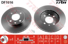 ÖN FREN AYNASI KÜÇÜK RENAULT R9-R11-R19-R21 CLIO I 91 96 CLIO II 98 CLIO SYMBOL 00 09 KANGOO 97 MEGANE I 96 SYMBOL II 08 238x20.1 HAVALI 4 DELİK-TRW-7700756572-7701204286