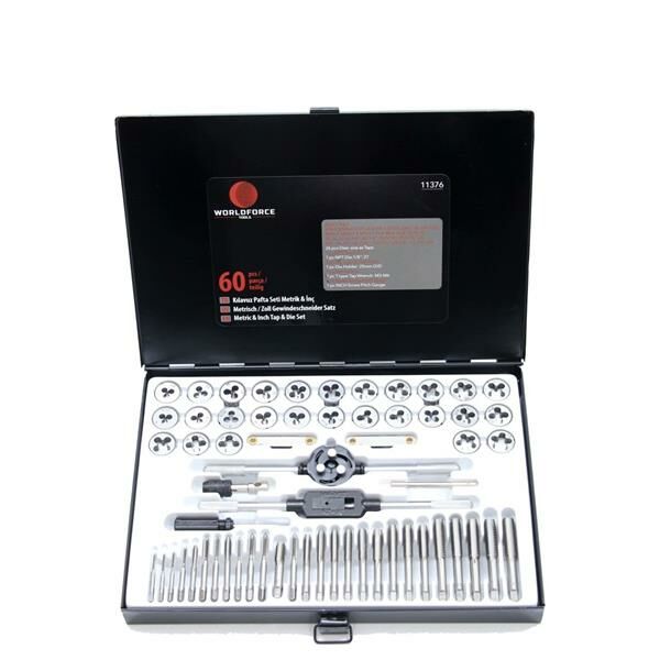 KILAVUZ PAFTA SETİ METRİK-İNÇ 60 PARÇA GARAJ EKİPMANLARI HIRDAVAT-WORLDFORCE 11376