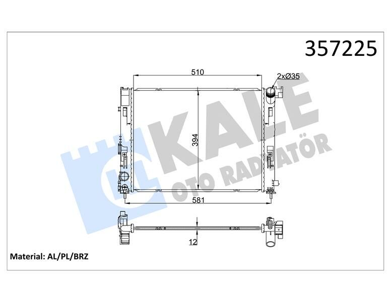 RADYATÖR NISSAN MICRA V 1.5DCI 16 -RENAULT CLIO V 1.0 19 MT 12MM AL/BRZ 510X394.3X12-KALE 357225-214105FA0A-214105FA0B