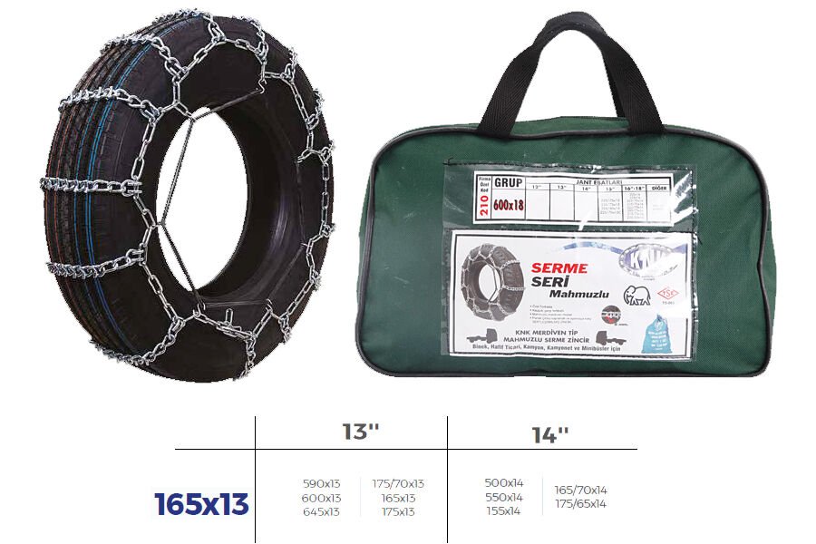 PATİNAJ ZİNCİRİ BİNEK VE HAFİF TİC.ARAÇ SERME 13-14 JANT 590x13 ZİNCİR EBATLARI İÇİN RESİME BAKINIZ-KNK