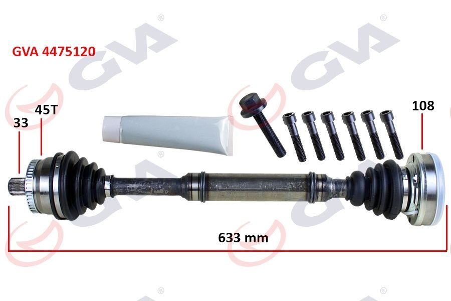 KOMPLE AKS SAĞ ABS Lİ A4-PASSAT 1.8T 96-01 45 DİŞ 633mm-GVA 4475120-8D0407272AQ-8D0407452AV-8D0407452
