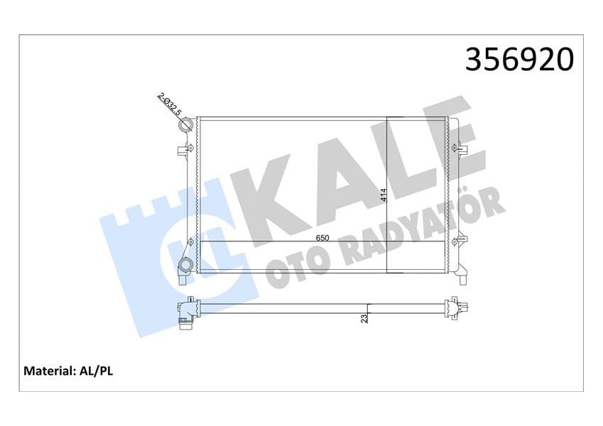 SU RADYATÖRÜ AUDI A3-SEAT ALTEA-LEON-TOLEDO III-SKODA OCTAVIA-YETI-VW CADDY III-EOS-GOLF V-VI-JETTA III-PASSAT-TOURAN 1.4 1.6 2.0 FSI 03 AT MT AC NAC MEKANİK 650x414x23 1K0121251DL-1K0121251AP-KALE 356920-1K0121253AN-1K0121251BQ-1K0121251BR