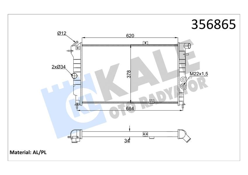 SU RADYATÖRÜ OPEL VECTRA A 1.6I 2.0I 2.0I 16V 1.7D 90-95 CALIBRA A 2.0I 94-97 MT AC NAC MEKANİK 620x378x34 90443463-90443466-KALE 356865-03096385-1300092-1300107-52455192