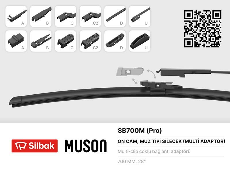 SİLECEK SÜPÜRGESİ MUZ TİPİ GRAFİTLİ 700mm 6 APARATLI TRANSIT V184-V347-V348 01 14-SILBAK SB700M-YC1XS17528AA-YC1XS17528BA-T123666