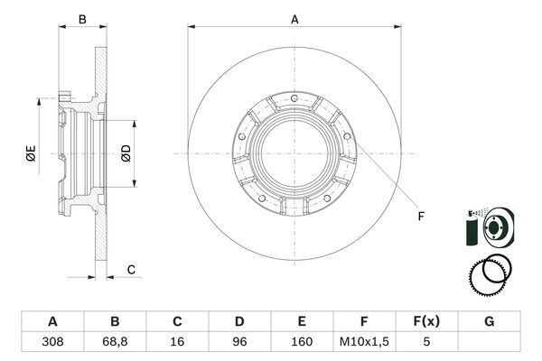 ARKA FREN DISK AYNASI TRANSIT CUSTOM V362 12 ABS LI O.CEKER CAP 308 16-BOSCH 0986479F62-BK212A097EA-2012584-2040064
