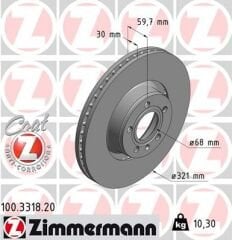 FREN DİSKİ ÖN AUDI A6-A8 2005-2011-ZIMMERMANN 100.3318.20-4F0615301E